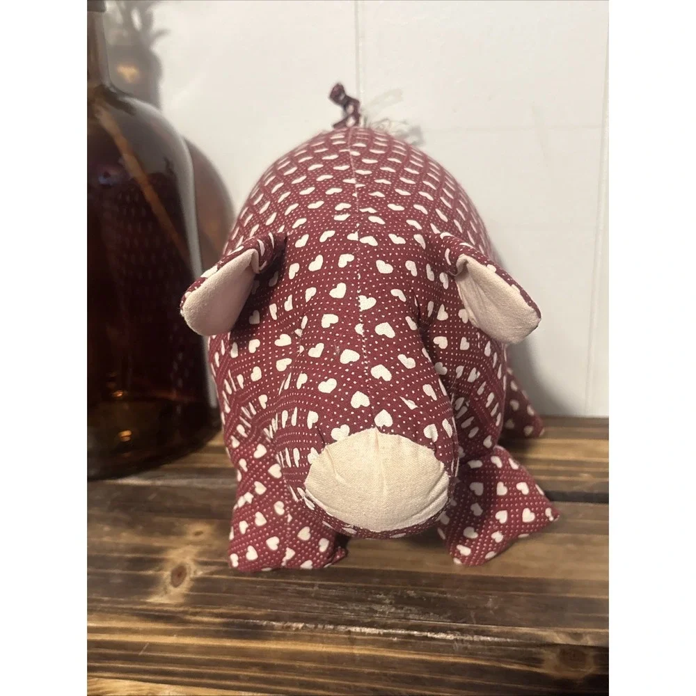 Quilted Piglet Burgundy With Pink Hearts Pillow/plush 11x7.5